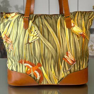 Salvatore Ferragamo Vintage Foldable Canvas and Leather Botanical Tote with COA